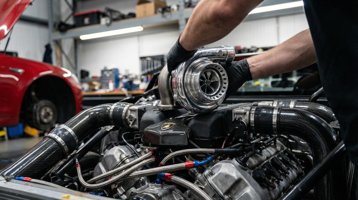 偷拍汽车改装视频-V12引擎涡轮增压改装